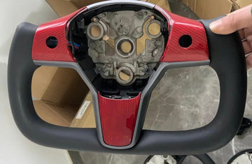 Model 3/Y Yoke Steering Wheel ( Black and Red Center Carbon Fiber )