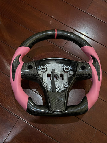 Model 3/Y Full Carbon Fiber Steering Wheel pink