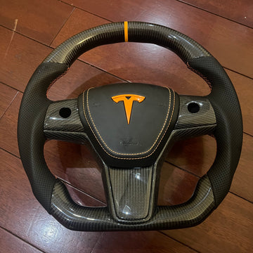 3/Y Full Carbon Fiber Steering Wheel Black and Orange