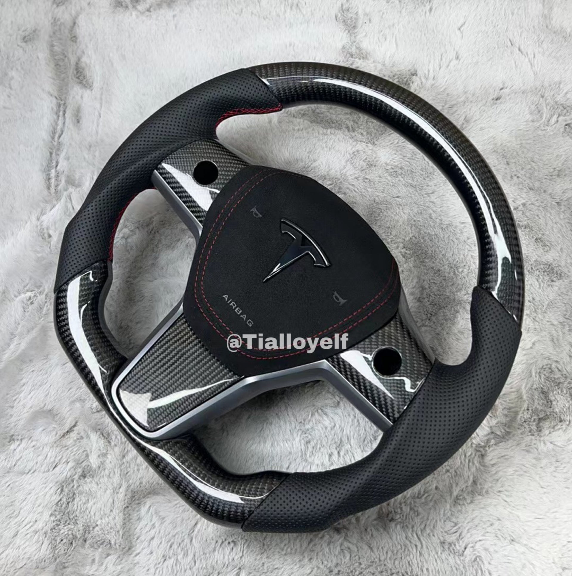 Model 3/Y Full Carbon Fiber Steering Wheel Black Tialloyelf