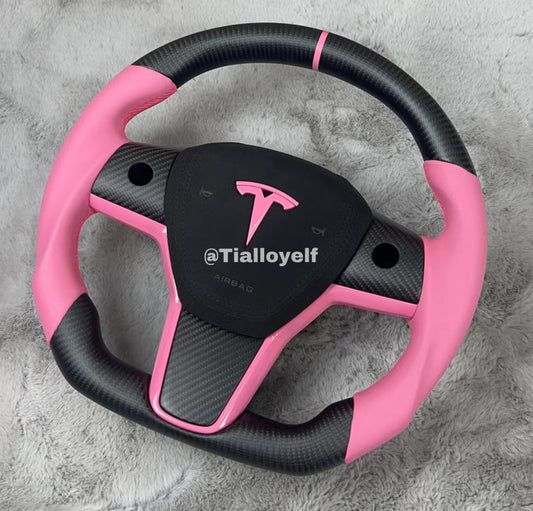 Model 3/Y Full Carbon Fiber Steering Wheel Pink