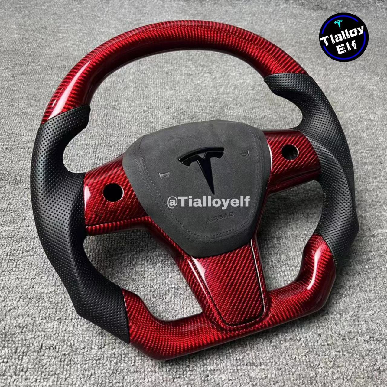 3/Y Full carbon red steering wheel Tialloyelf