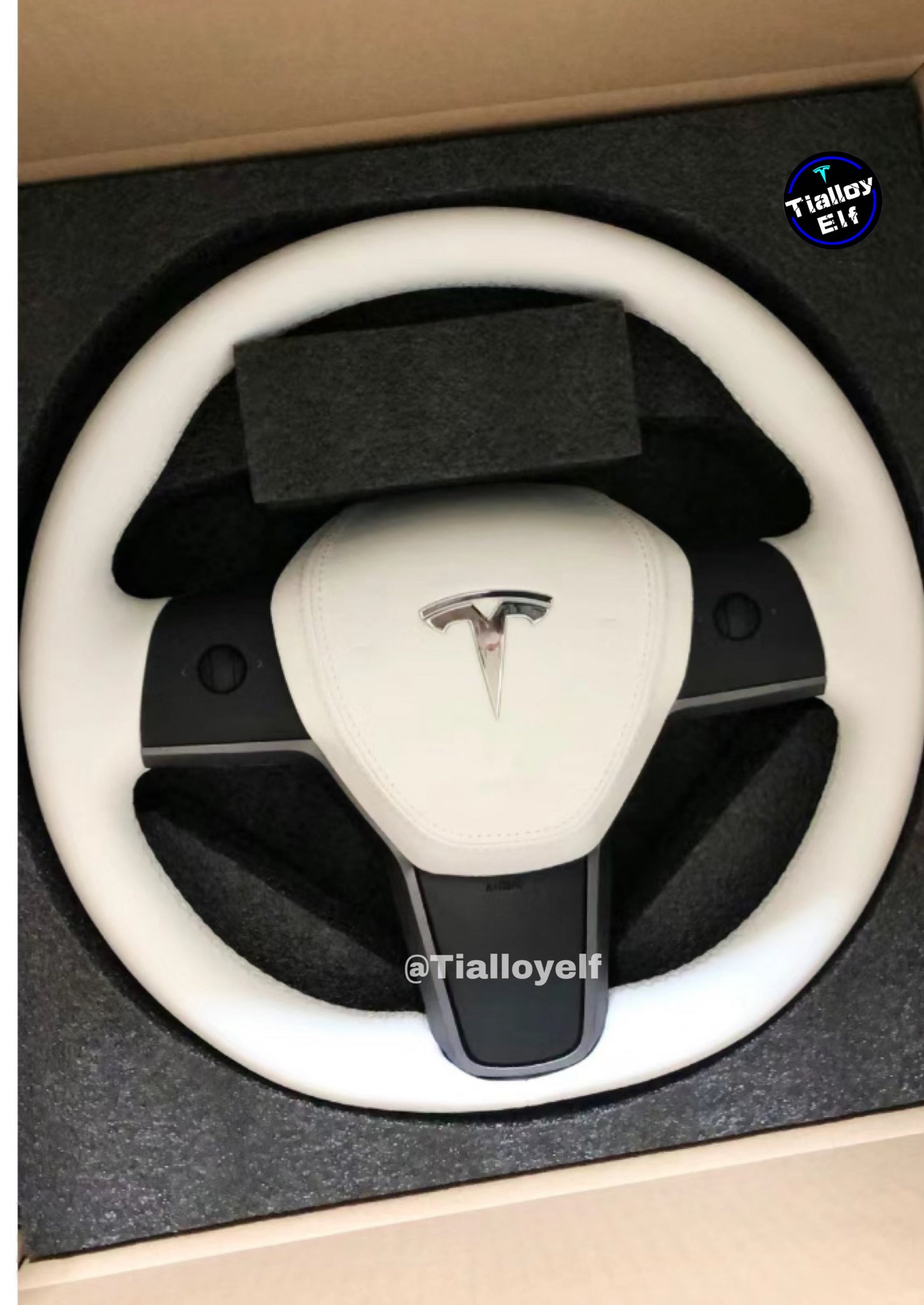 3/Y Full leather white steering wheel Tialloyelf