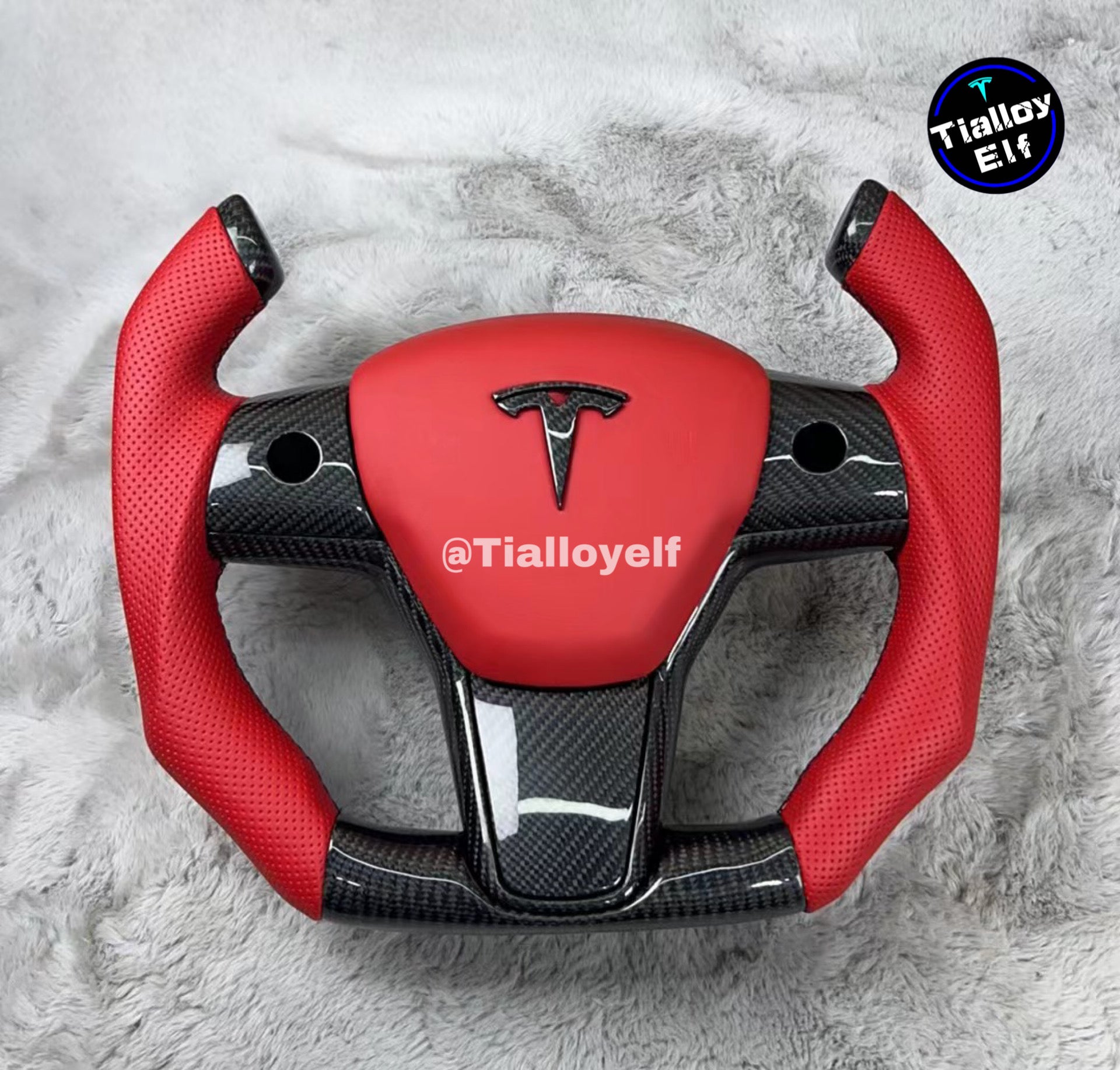 Customized bullhorn style steering wheel for 3/Y Red Tialloyelf