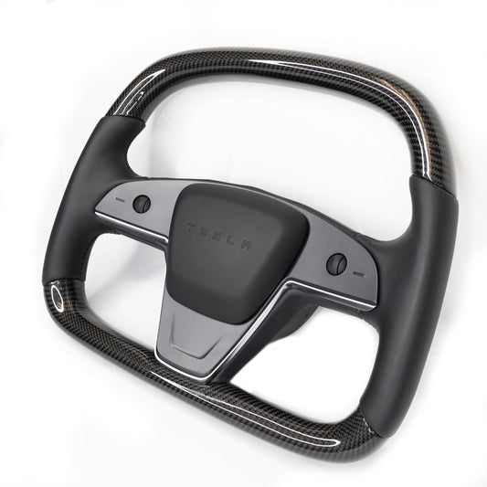 2021-2023 | Model S & X Yoke D-Round Steering Wheel - Real Molded Carbon Fiber