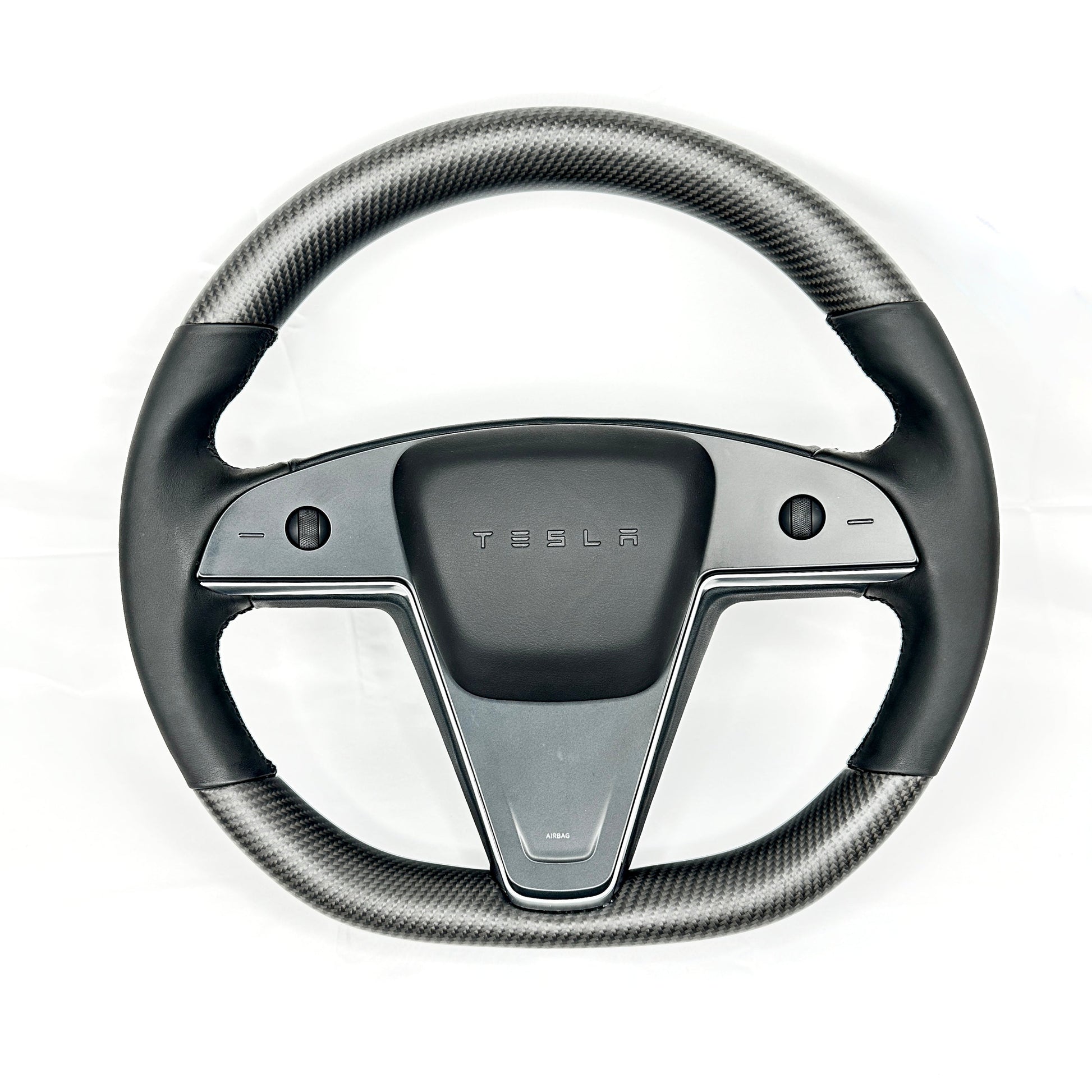 2021-2023 | Model S & X Round Steering Wheel Upgraded with Leather & Real Molded Carbon Fiber Jean