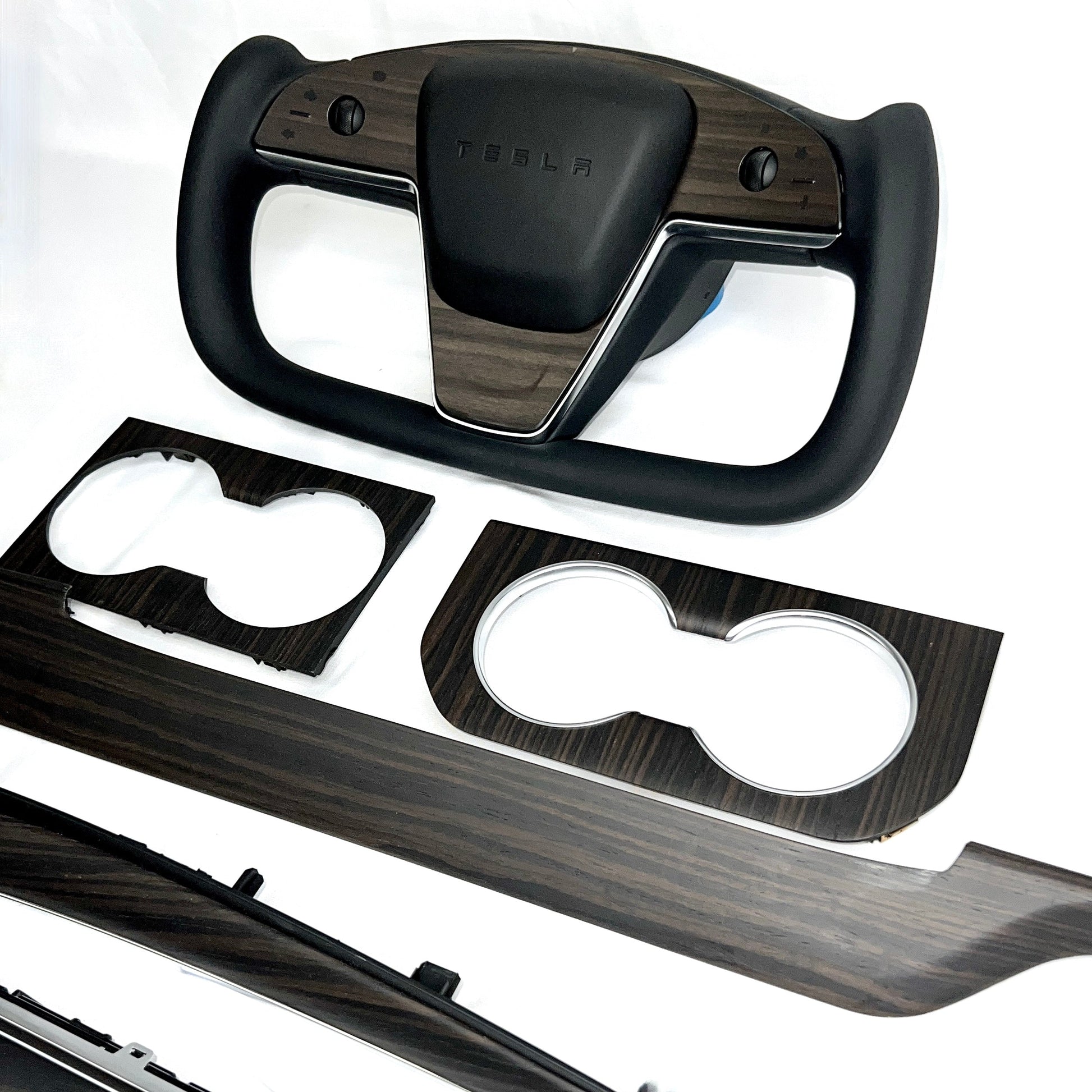 2021-2023 Model S & X Yoke Steering Wheel Ebony Wood Accent Overlays RPM TESLA