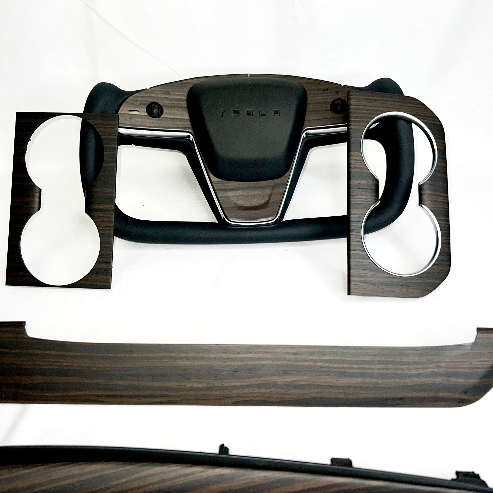 2021-2023 Model S & X Yoke Steering Wheel Ebony Wood Accent Overlays RPM TESLA