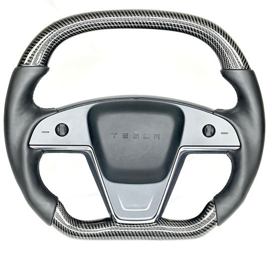 2021-2023 Model S & X Sport Steering Wheel Horizontal Top & Bottom- Real Molded Carbon Fiber