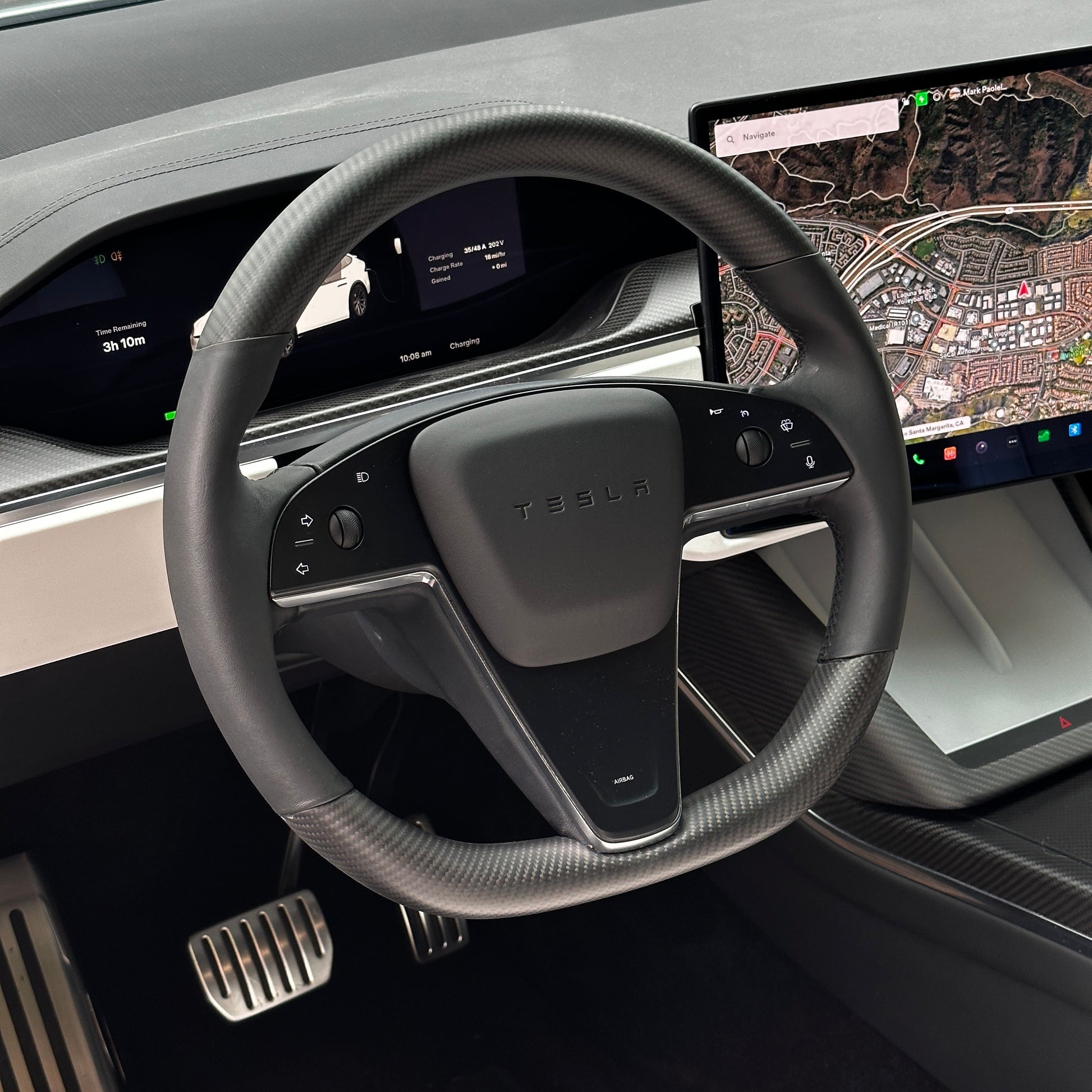 2021-2023 | Model S & X Round Steering Wheel Upgraded with Leather & Real Molded Carbon Fiber Jean