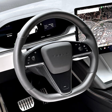 2021-2023 | Model S & X Round Steering Wheel Upgraded with Leather & Real Molded Carbon Fiber Jean